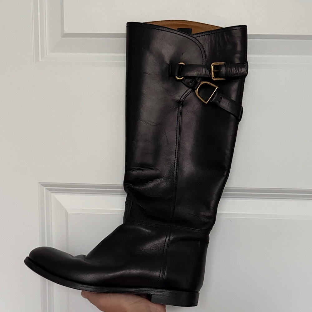Ralph Lauren Purple Label Black Leather Buckle Boots 6.5 equestrian academia
